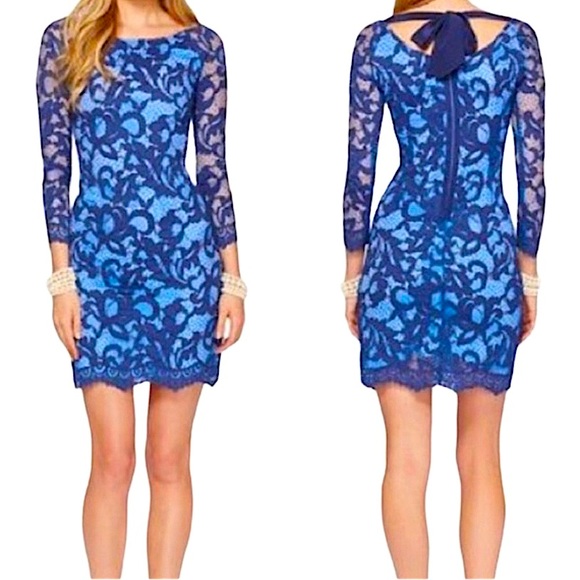 Lilly Pulitzer Aaliyah Lace Overlay Vibrant Blue Dress size 2